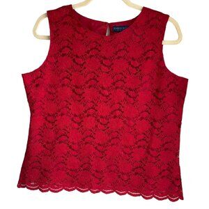 Vintage Karen Scott Petites Womens Sz Large Red lace lined sleeveles Top